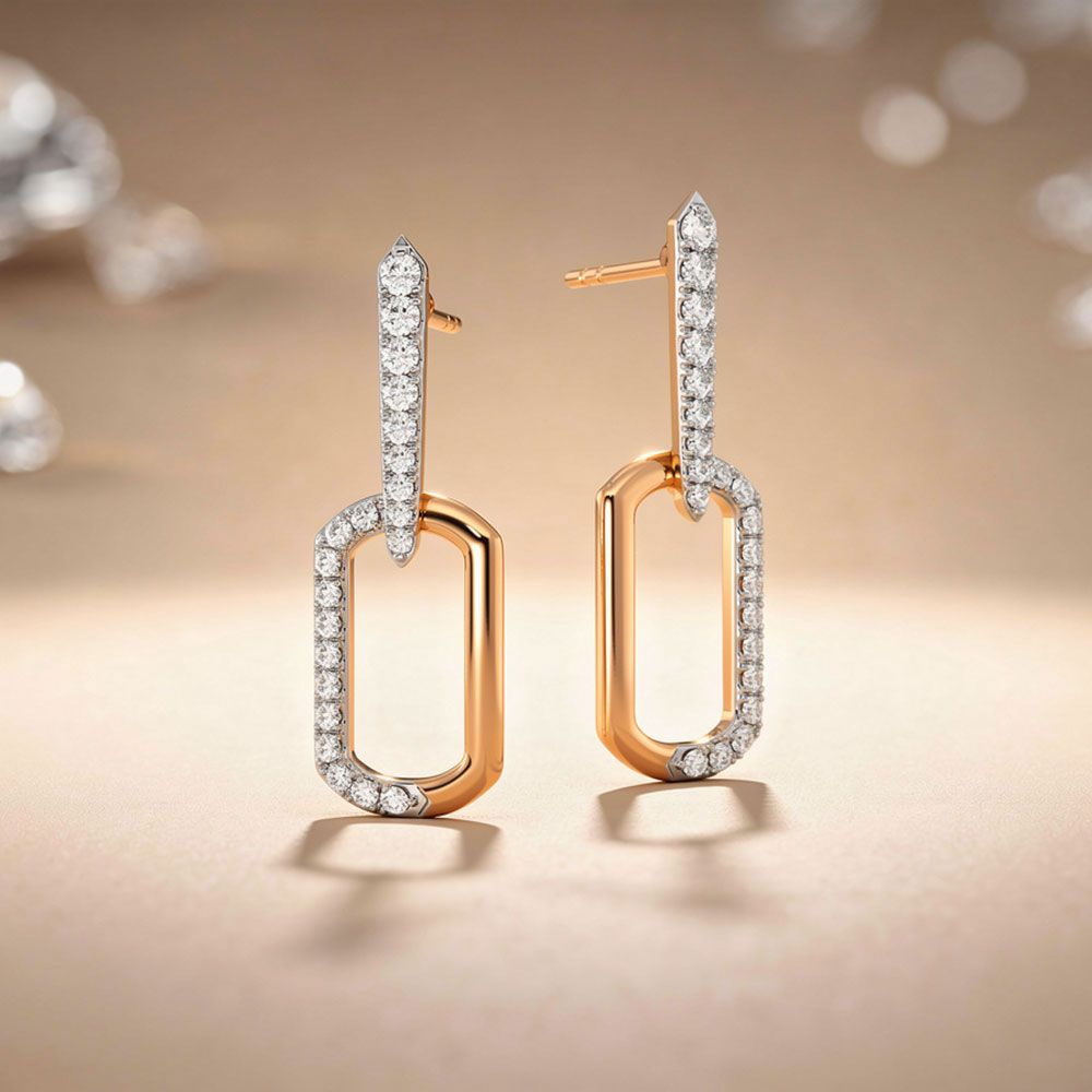 Elongated Rose Gold Diamond Drop Earrings-Earrings-EER26J01-D400XBC