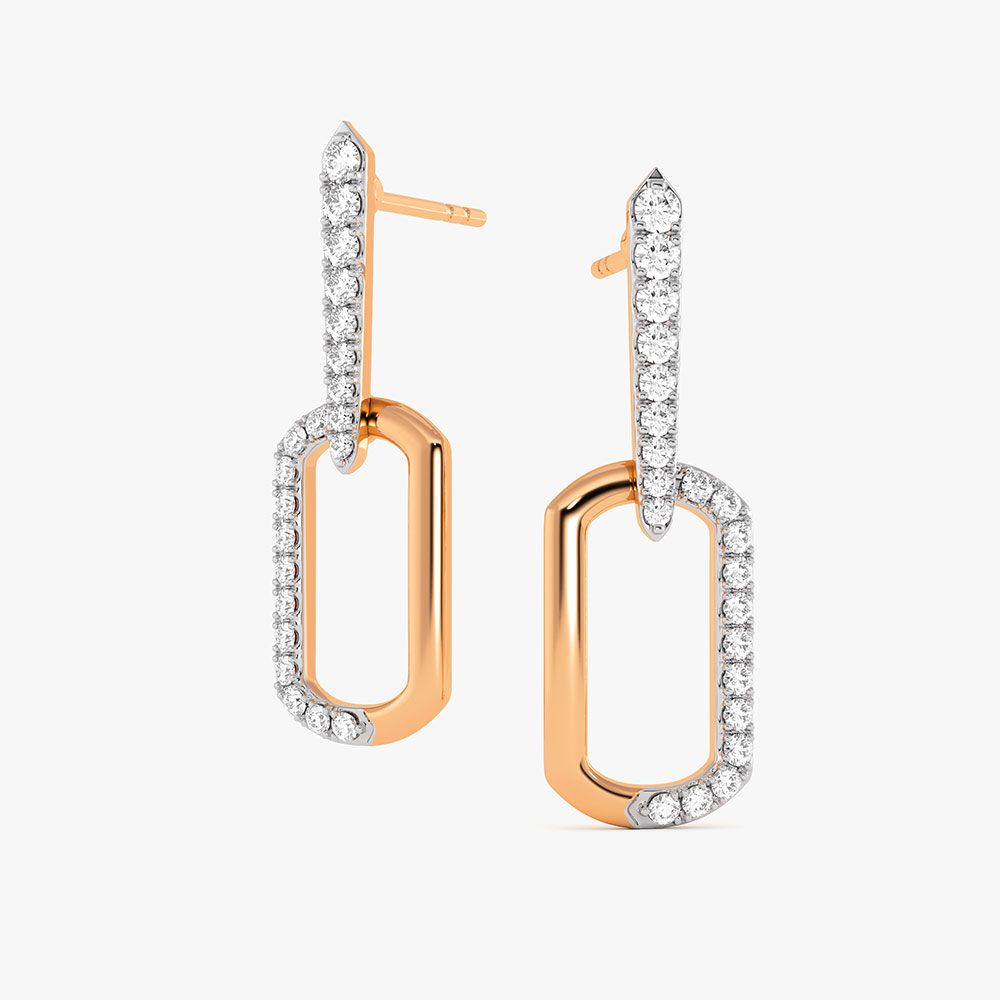 Elongated Rose Gold Diamond Drop Earrings-Earrings-EER26J01-D400XBC