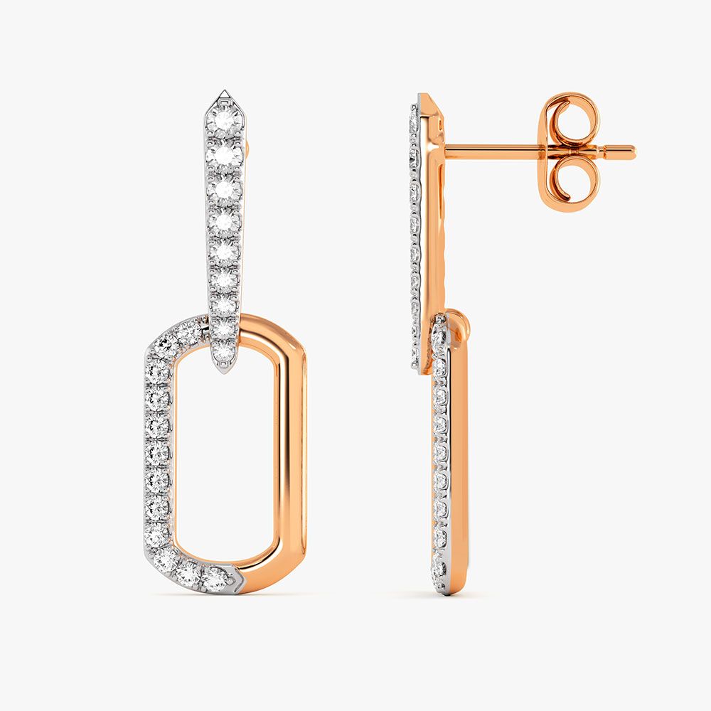 Elongated Rose Gold Diamond Drop Earrings-Earrings-EER26J01-D400XBC