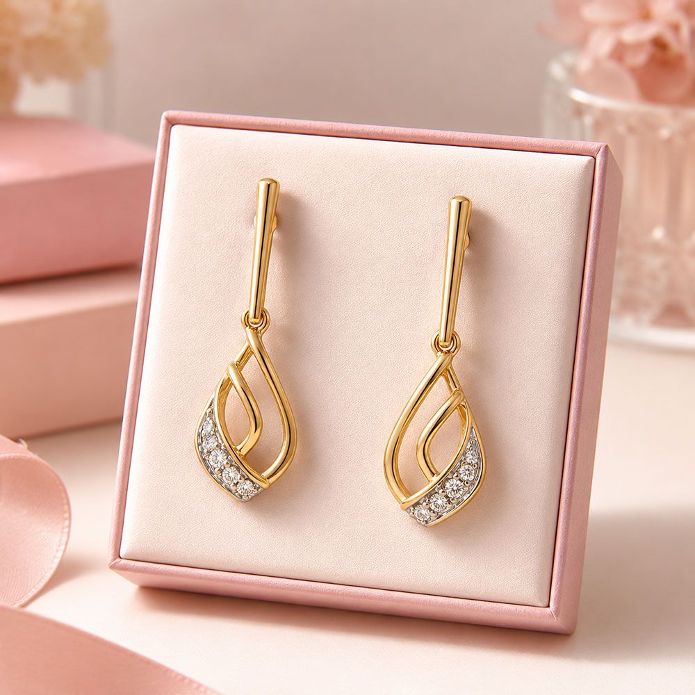 Graceful Drop 9Kt Yellow Gold Diamond Earrings-Earrings-EER26J09-D400RAF
