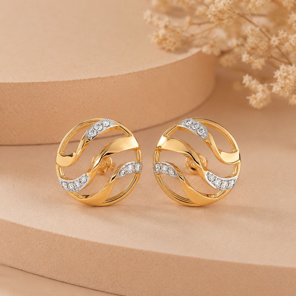Bold Circle 9Kt Yellow Gold Diamond Earrings-Earrings-EER26J11-D400RAF