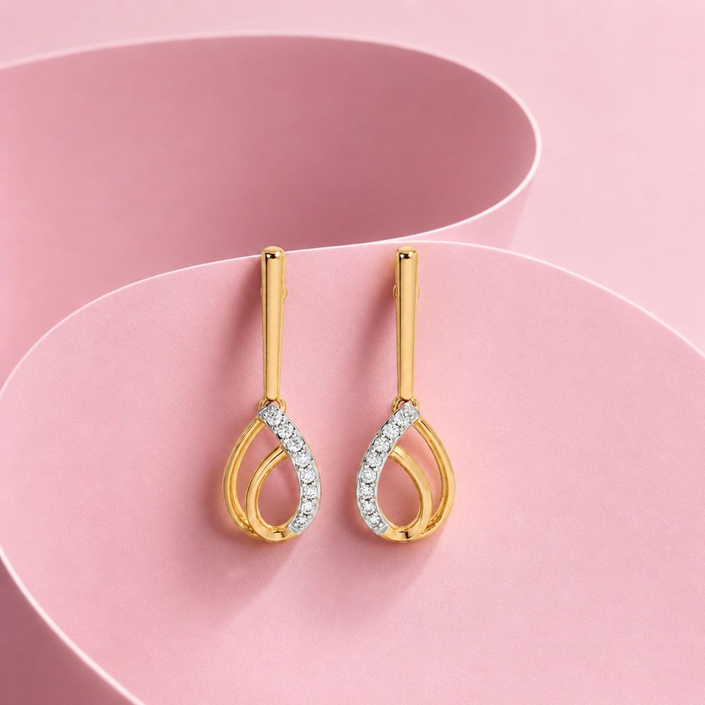 Delicate Drop 9Kt Yellow Gold Diamond Earrings-Earrings-EER26J12-D400RAF