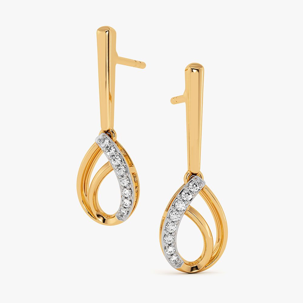 Delicate Drop 9Kt Yellow Gold Diamond Earrings-Earrings-EER26J12-D400RAF