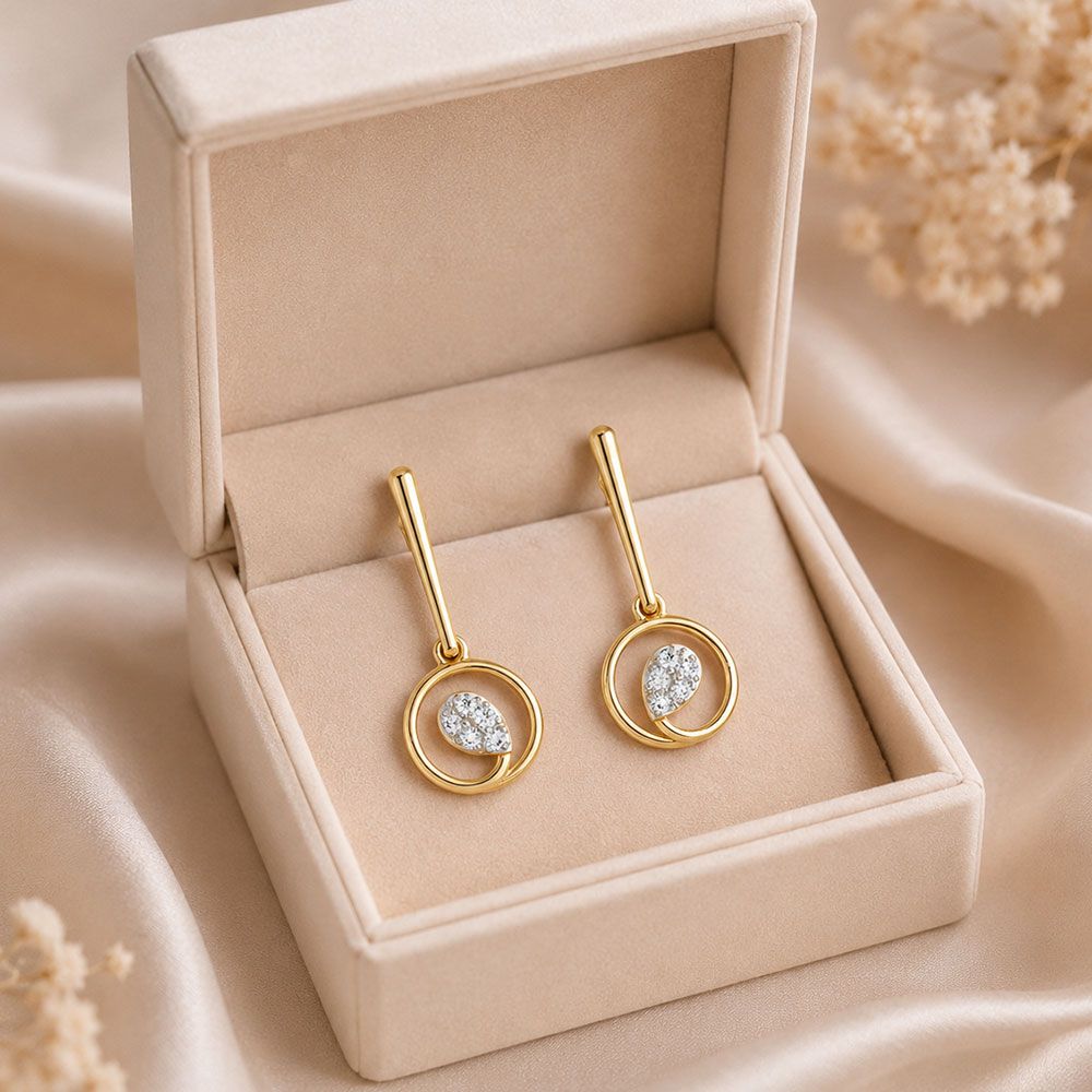 Modern Drop 9Kt Yellow Gold Diamond Earrings-Earrings-EER26J13-D400RAF