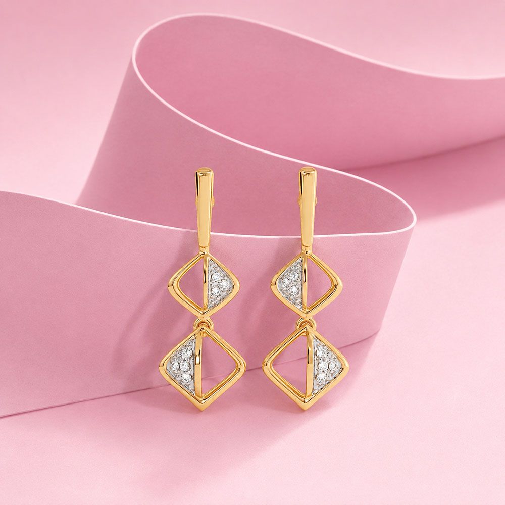 Striking Drop 9Kt Yellow Gold Diamond Earrings-Earrings-EER26J14-D400RAF