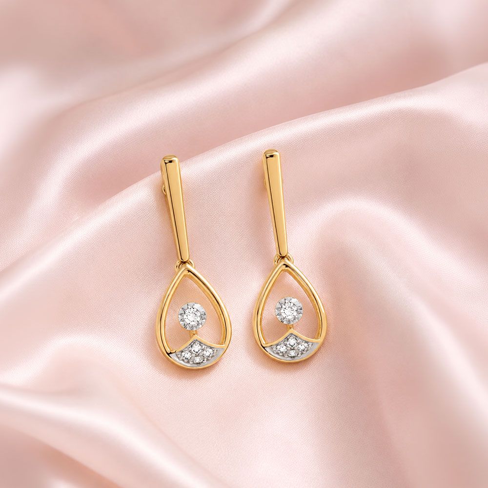 Sparkling Swirl 9Kt Yellow Gold Diamond Earrings-Earrings-EER26J15-D400RAF