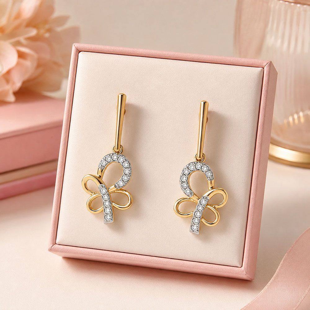 Butterfly 9Kt Yellow Gold Diamond Earrings-Earrings-EER26J21-D400RAF