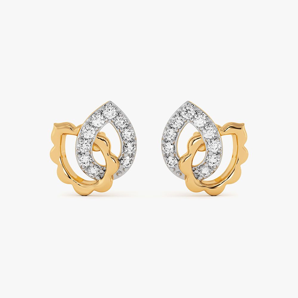 Curved Drop 9Kt Yellow Gold Diamond Earrings-Earrings-EER26J23-D400RAF
