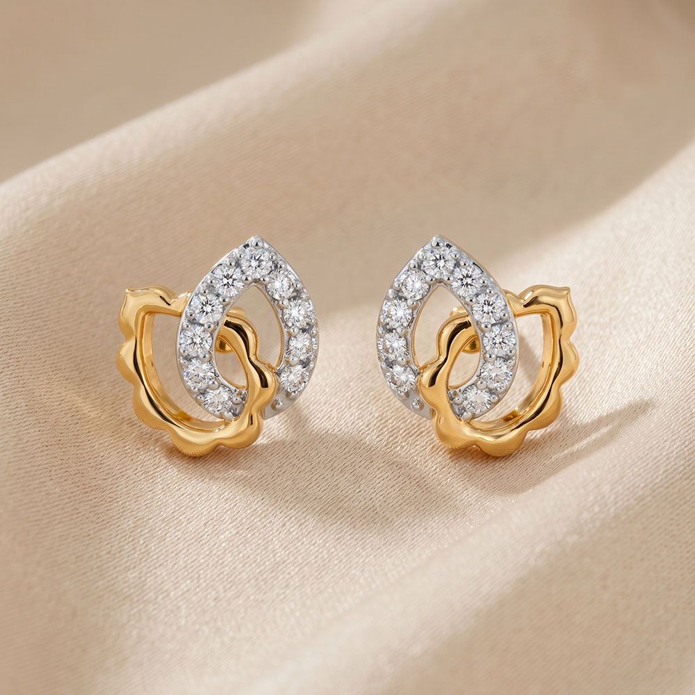 Curved Drop 9Kt Yellow Gold Diamond Earrings-Earrings-EER26J23-D400RAF