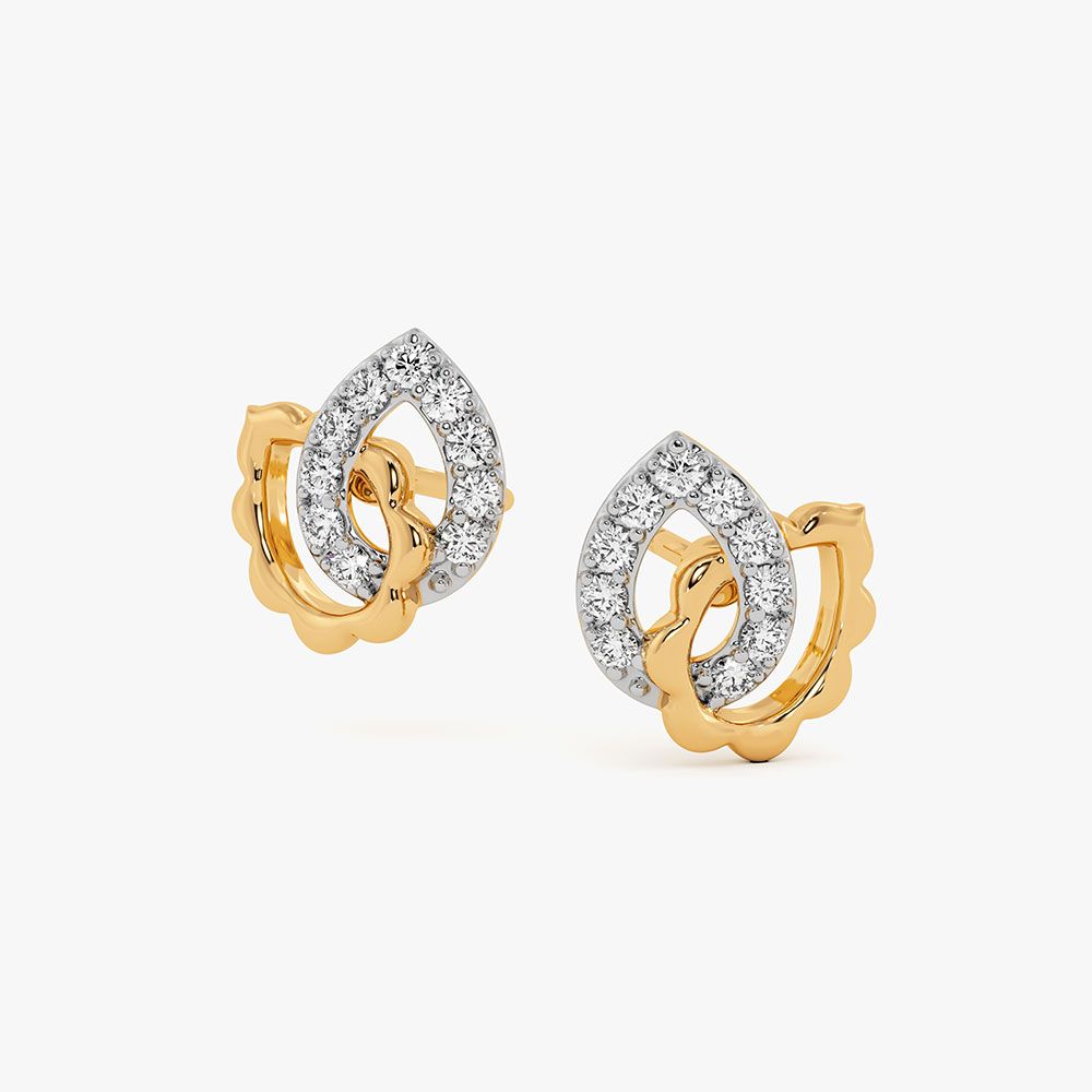 Curved Drop 9Kt Yellow Gold Diamond Earrings-Earrings-EER26J23-D400RAF