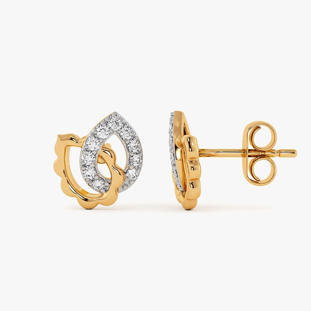 Curved Drop 9Kt Yellow Gold Diamond Earrings-Earrings-EER26J23-D400RAF
