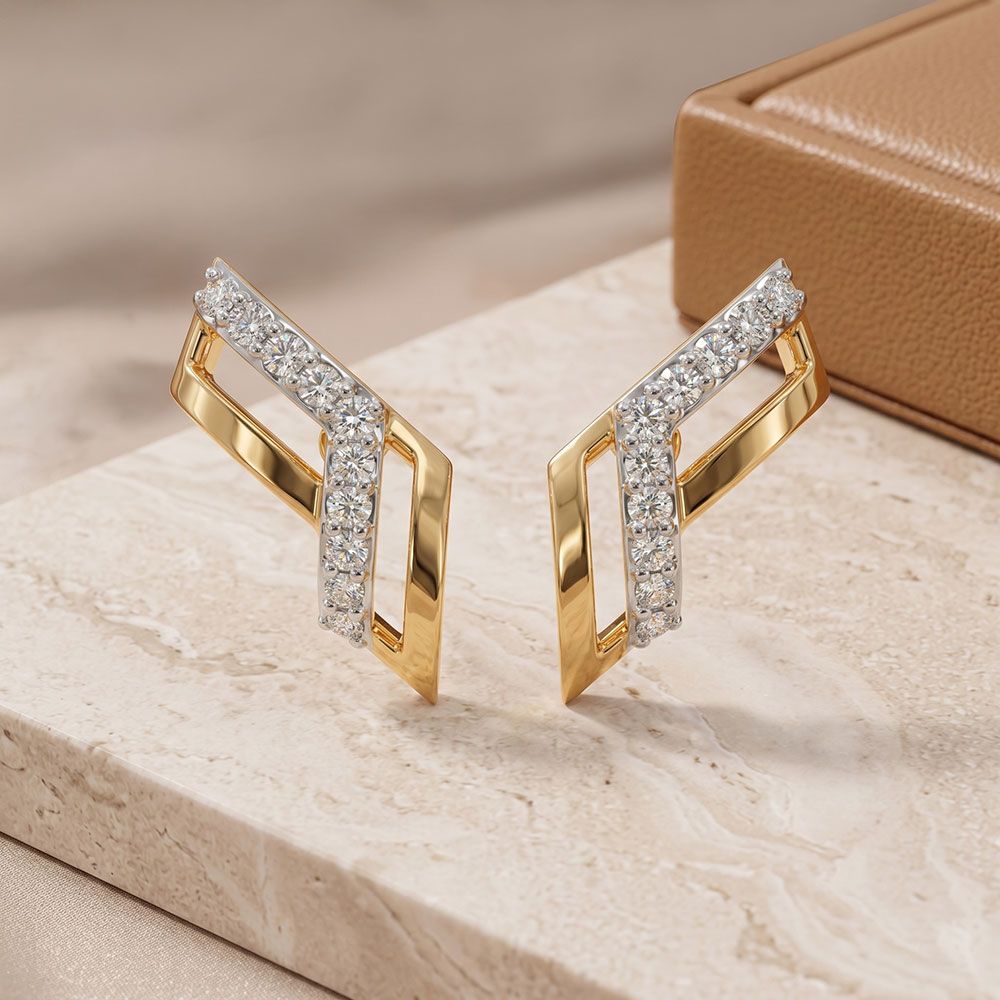 Contemporary Lines 9Kt Yellow Gold Diamond Earrings-Earrings-EER26J25-D400RAF