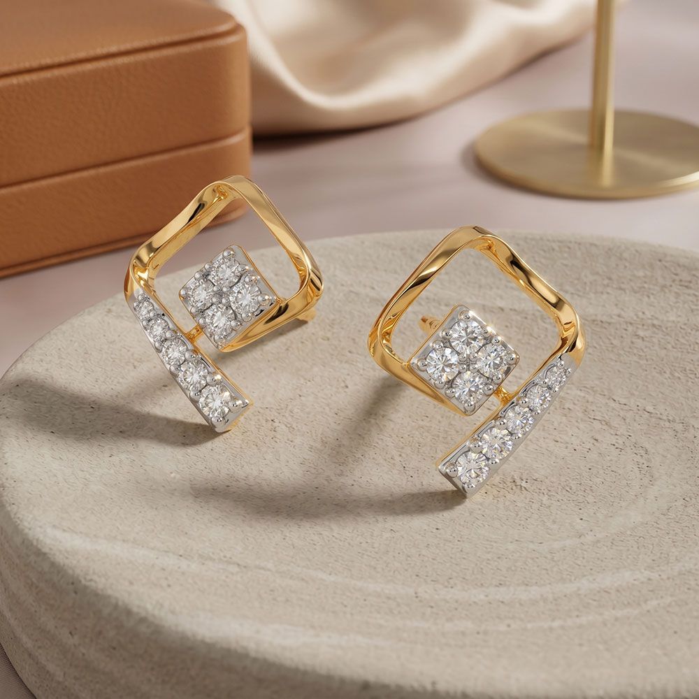 Sleek Shine 9Kt Yellow Gold Diamond Earrings-Earrings-EER26J27-D400RAF