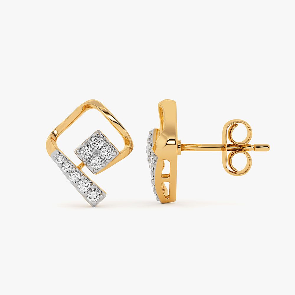 Sleek Shine 9Kt Yellow Gold Diamond Earrings-Earrings-EER26J27-D400RAF