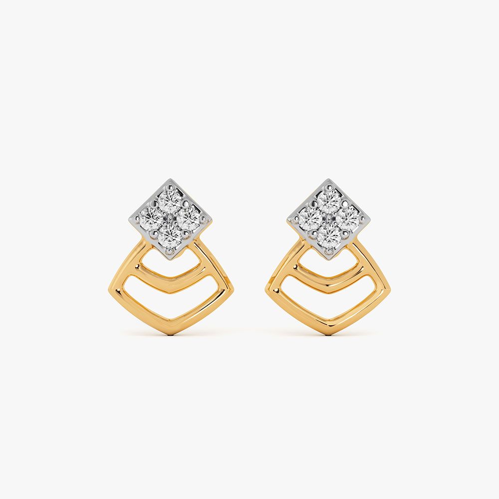 Enhanced Geometric Yellow Gold Diamond Earrings-Earrings-EER26J28-D400RAF