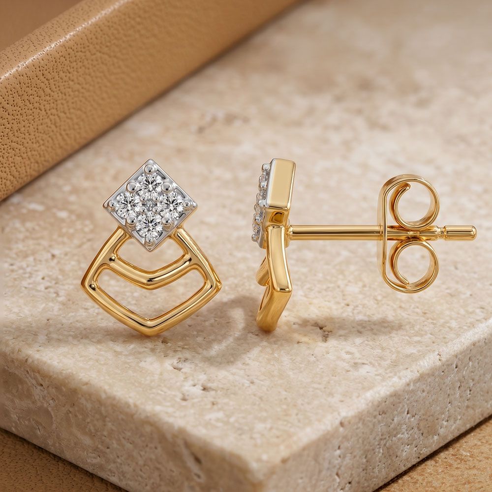 Enhanced Geometric Yellow Gold Diamond Earrings-Earrings-EER26J28-D400RAF