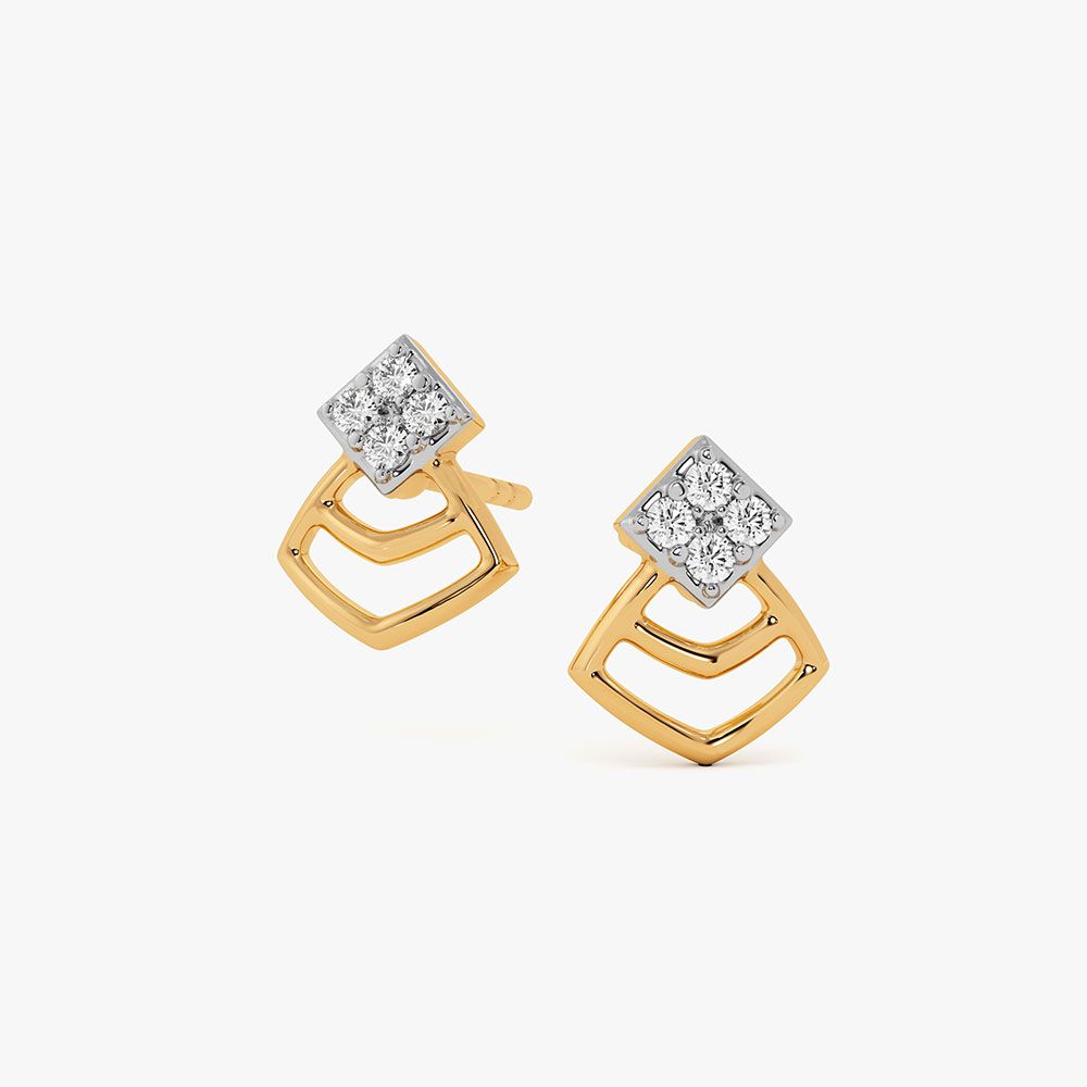 Enhanced Geometric Yellow Gold Diamond Earrings-Earrings-EER26J28-D400RAF