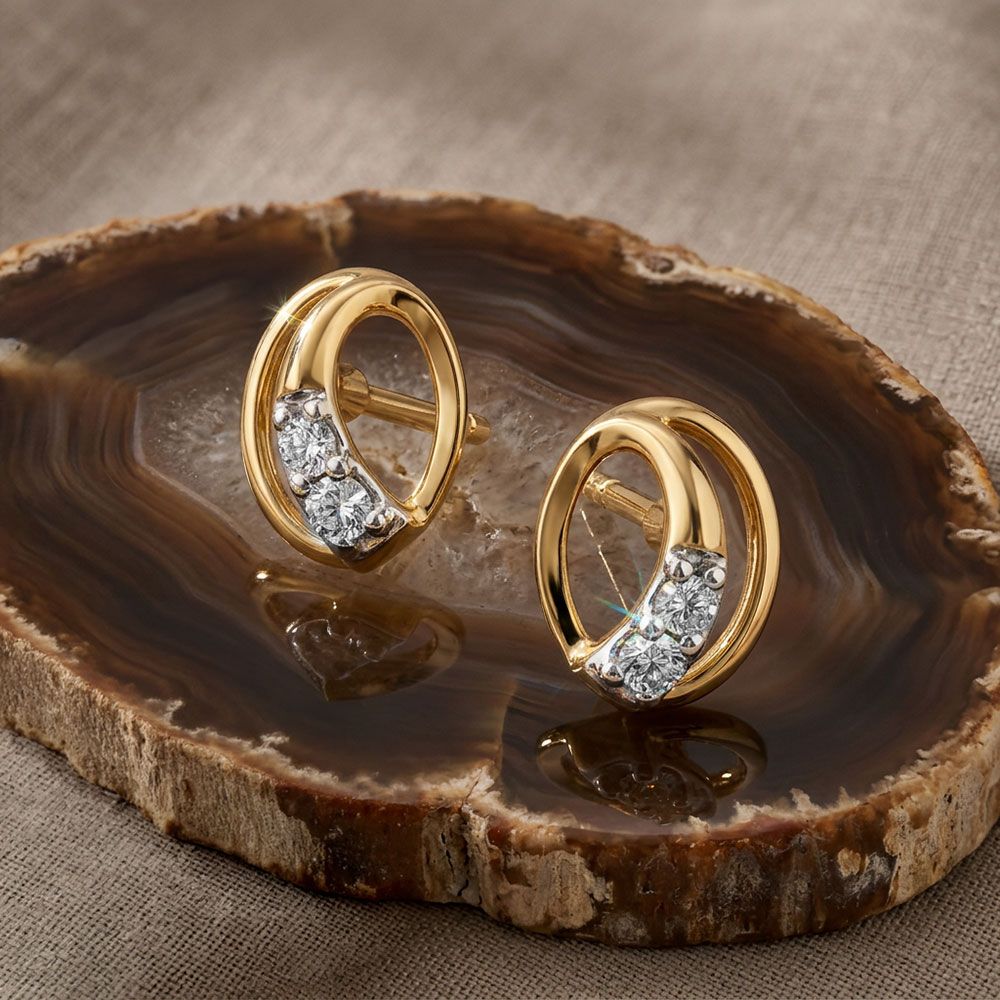 Timeless Oval Yellow Gold Diamond Earrings-Earrings-EER26J30-D400RAF