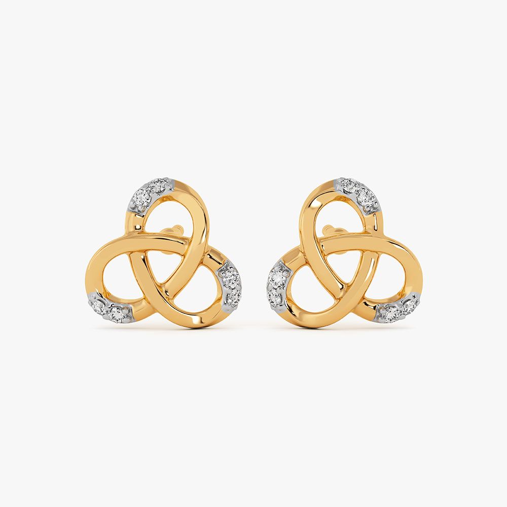 Twisted Knot Yellow Gold Diamond Earrings-Earrings-EER26J34-D400RAF