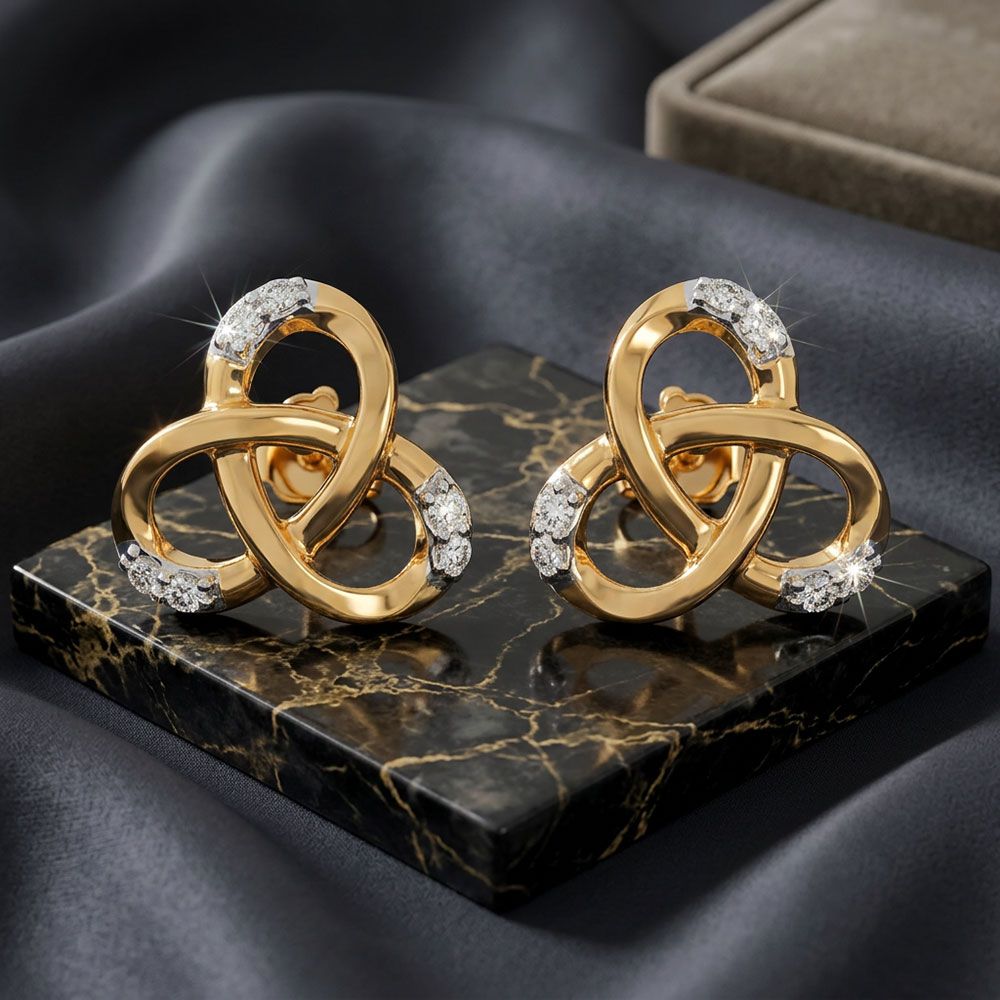 Twisted Knot Yellow Gold Diamond Earrings-Earrings-EER26J34-D400RAF