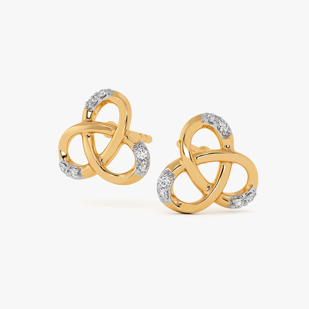 Twisted Knot Yellow Gold Diamond Earrings-Earrings-EER26J34-D400RAF