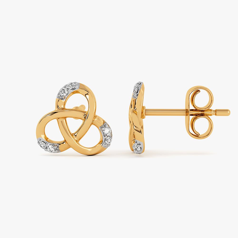 Twisted Knot Yellow Gold Diamond Earrings-Earrings-EER26J34-D400RAF