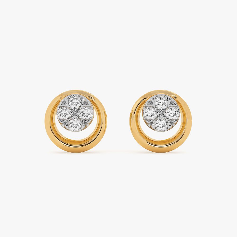 Classic Round Yellow Gold Diamond Earrings-Earrings-EER26J36-D400RAF