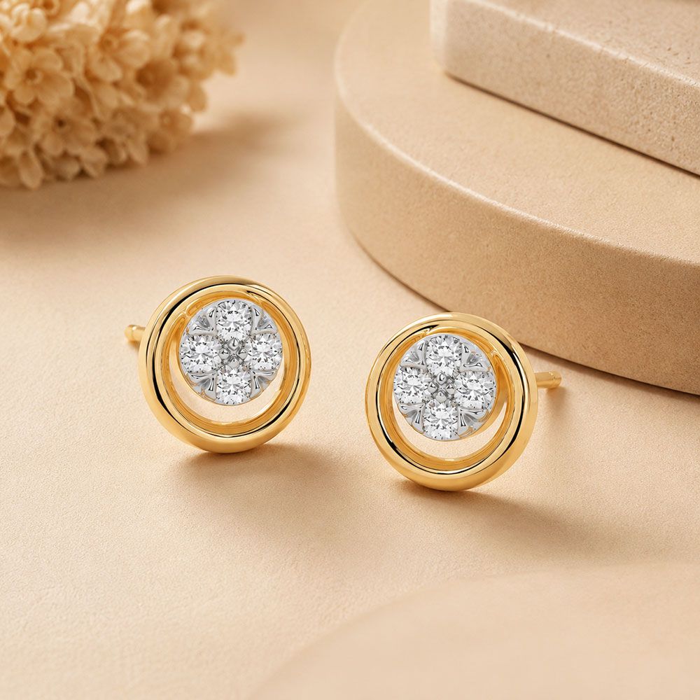 Classic Round Yellow Gold Diamond Earrings-Earrings-EER26J36-D400RAF