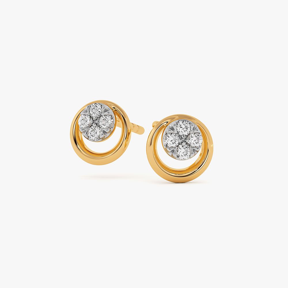 Classic Round Yellow Gold Diamond Earrings-Earrings-EER26J36-D400RAF