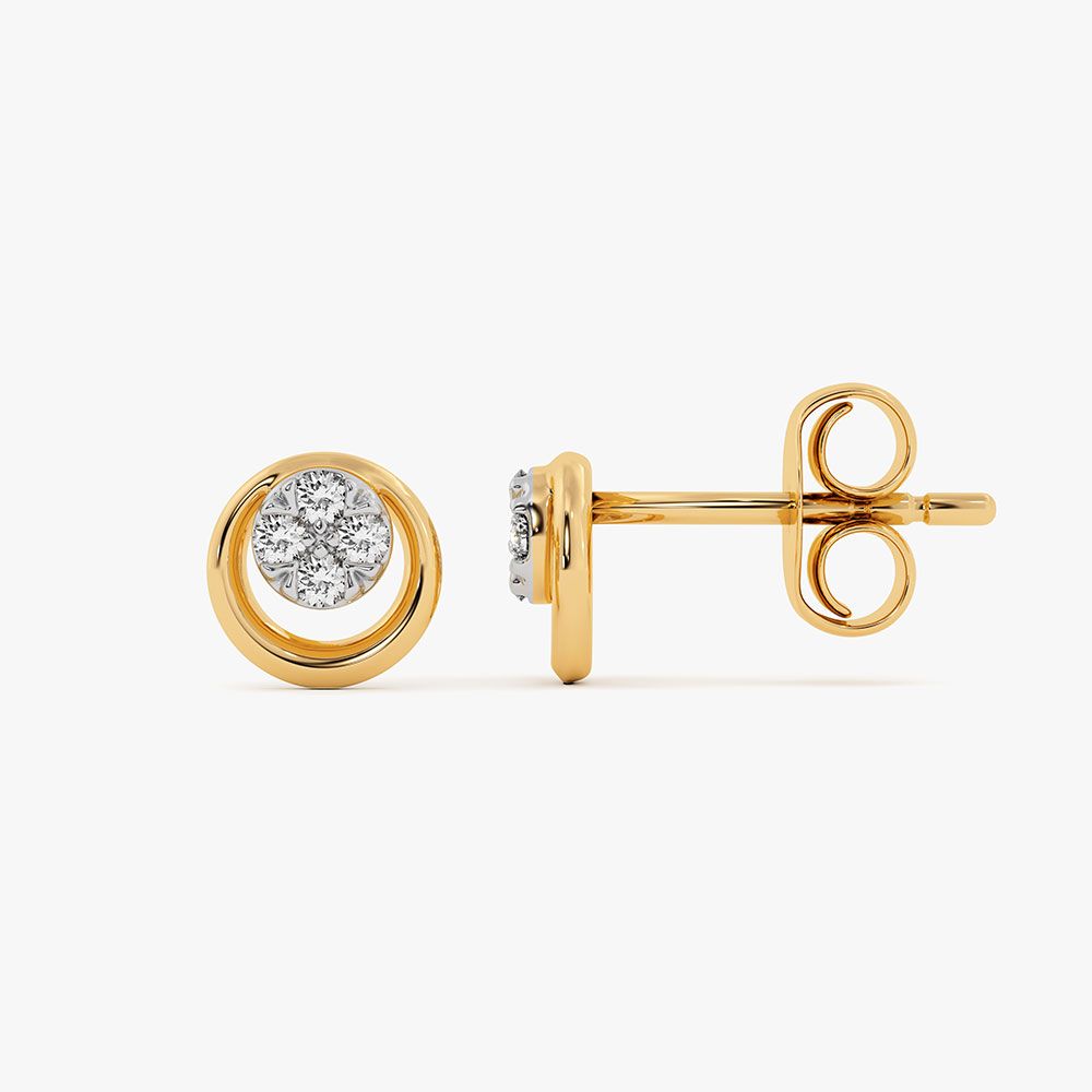 Classic Round Yellow Gold Diamond Earrings-Earrings-EER26J36-D400RAF