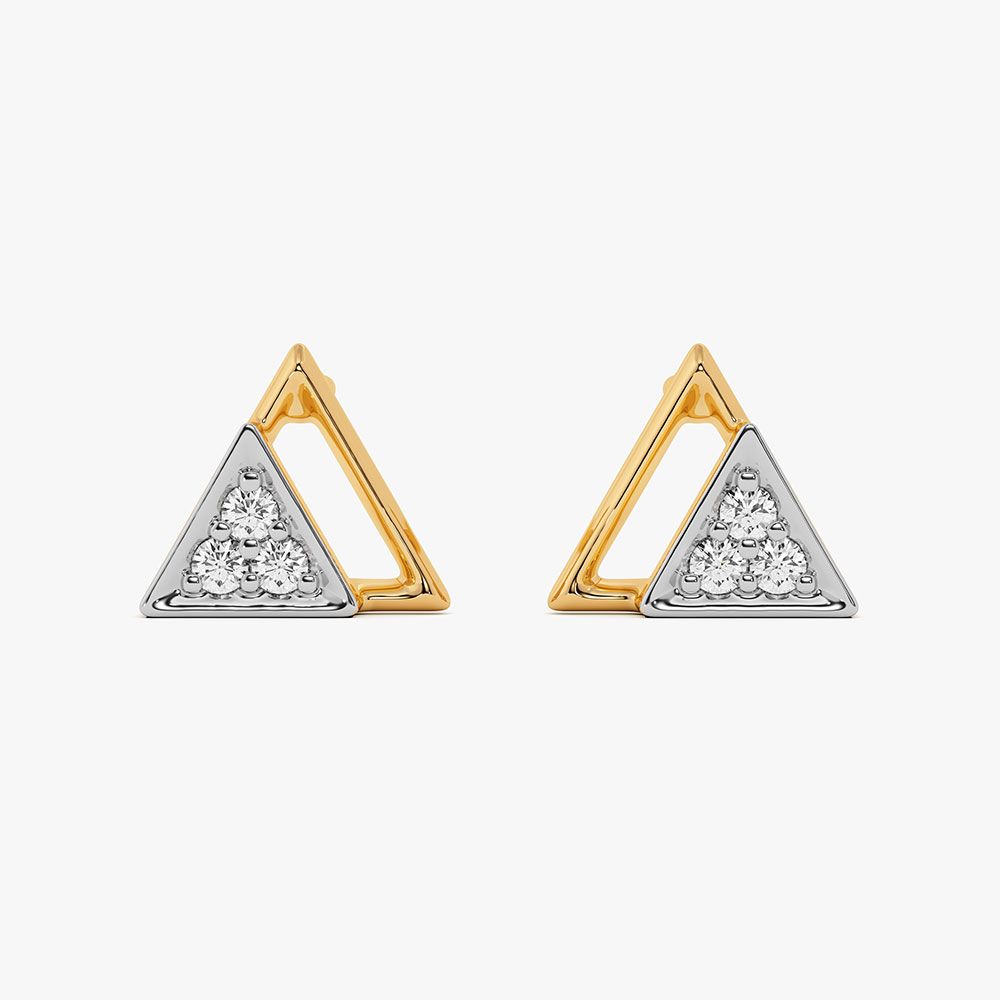 Triangular Edge Yellow Gold Diamond Earrings-Earrings-EER26J37-D400RAF