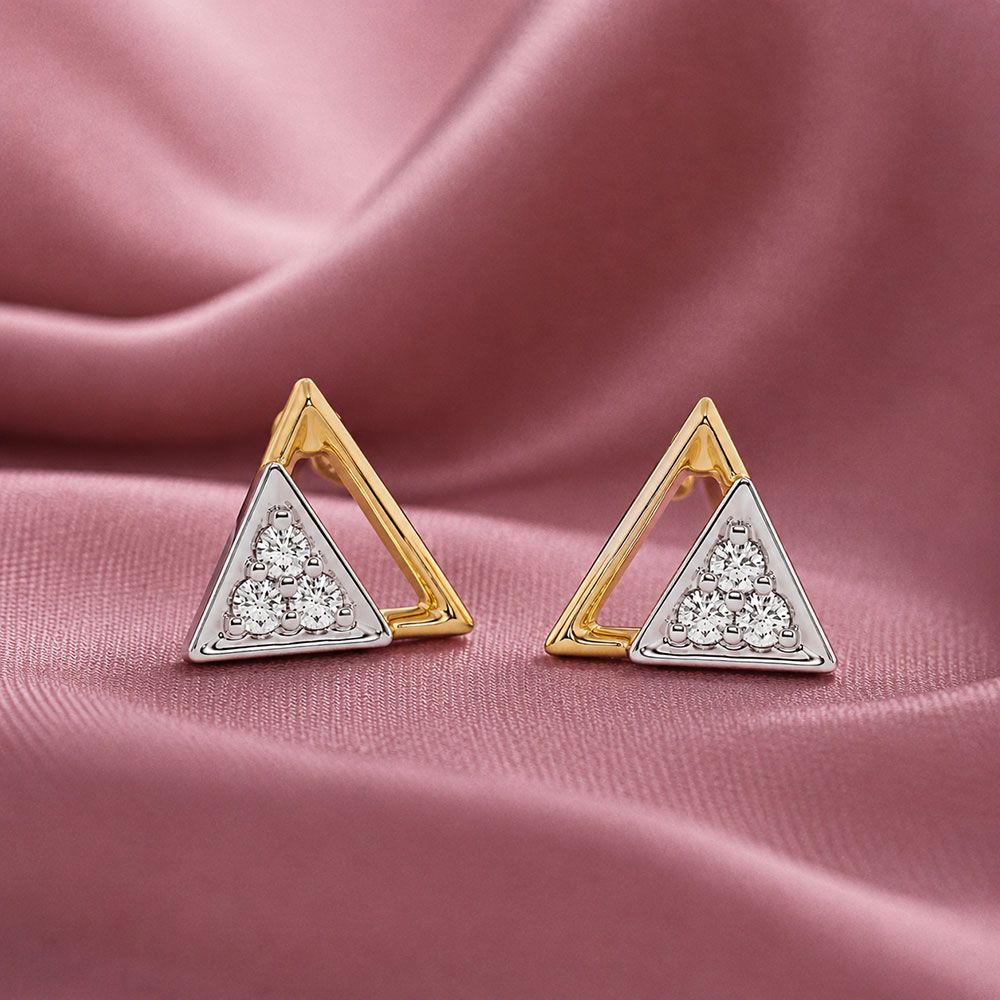 Triangular Edge Yellow Gold Diamond Earrings-Earrings-EER26J37-D400RAF