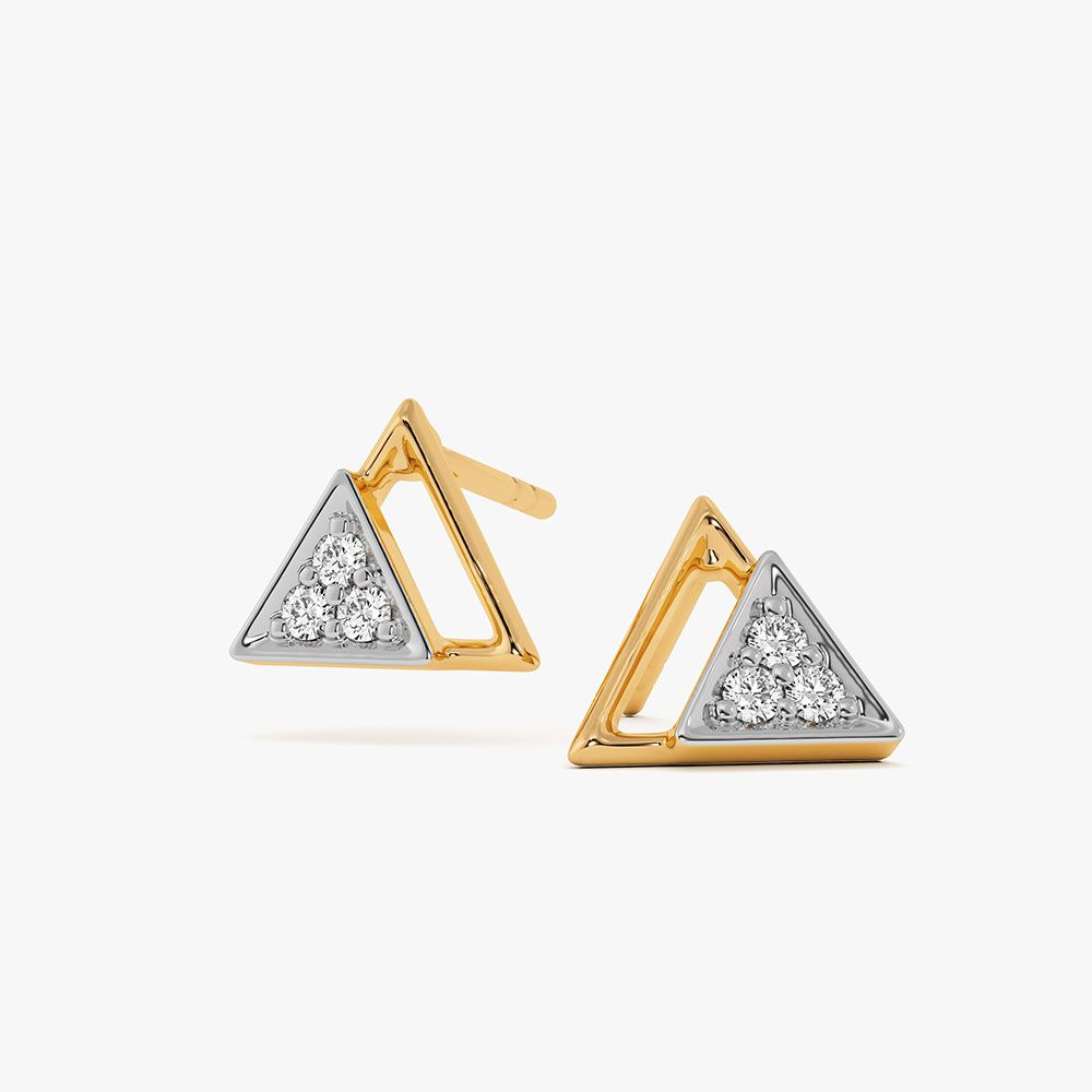 Triangular Edge Yellow Gold Diamond Earrings-Earrings-EER26J37-D400RAF