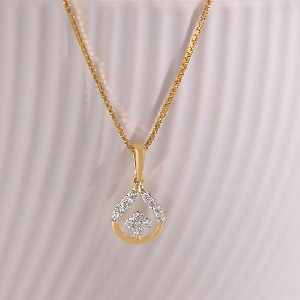 Lovely Drop 9KT Yellow Gold Diamond Pendant-Pendants-EPD26G14-D400R0F
