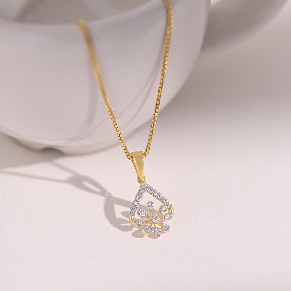 Floral Drop 9KT Yellow Gold Diamond Pendant-Pendants-EPD26G01-D400R0F