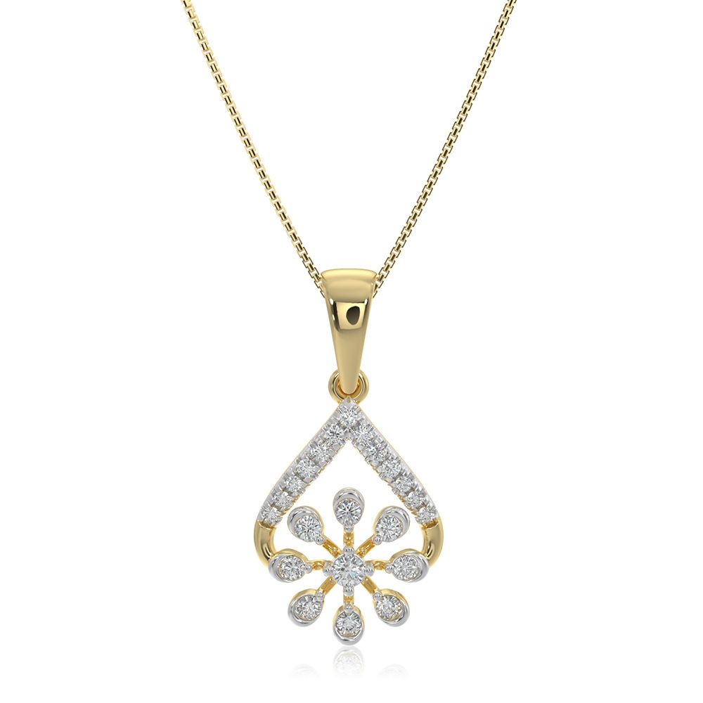 Floral Drop 9KT Yellow Gold Diamond Pendant-Pendants-EPD26G01-D400R0F