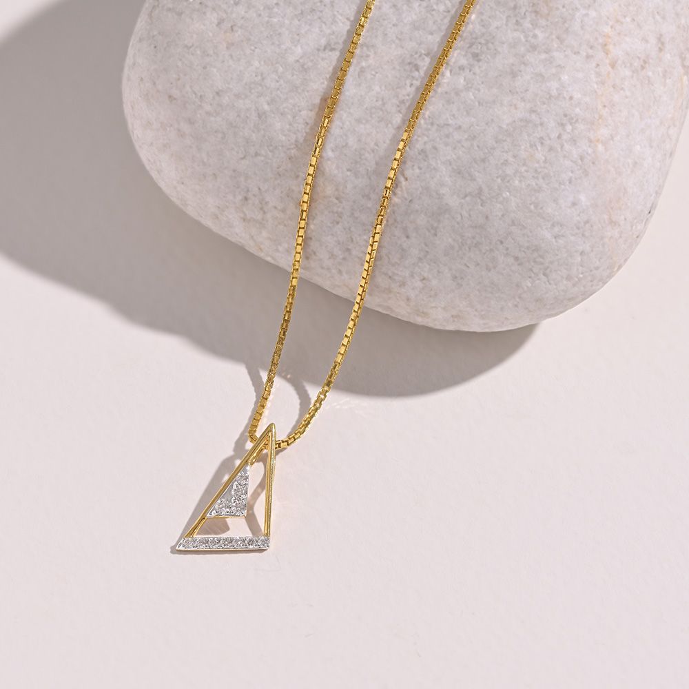 Sleek Triangle 9KT Yellow Gold Diamond Pendant-Pendants-EPD26G03-D400R0F