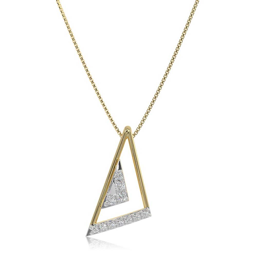 Sleek Triangle 9KT Yellow Gold Diamond Pendant-Pendants-EPD26G03-D400R0F