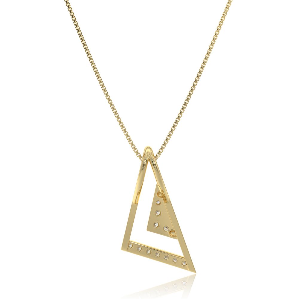 Sleek Triangle 9KT Yellow Gold Diamond Pendant-Pendants-EPD26G03-D400R0F