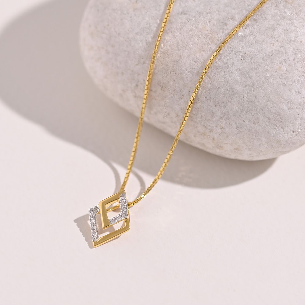 Layered Geometric 9KT Yellow Gold Diamond Pendant-Pendants-EPD26G04-D400R0F