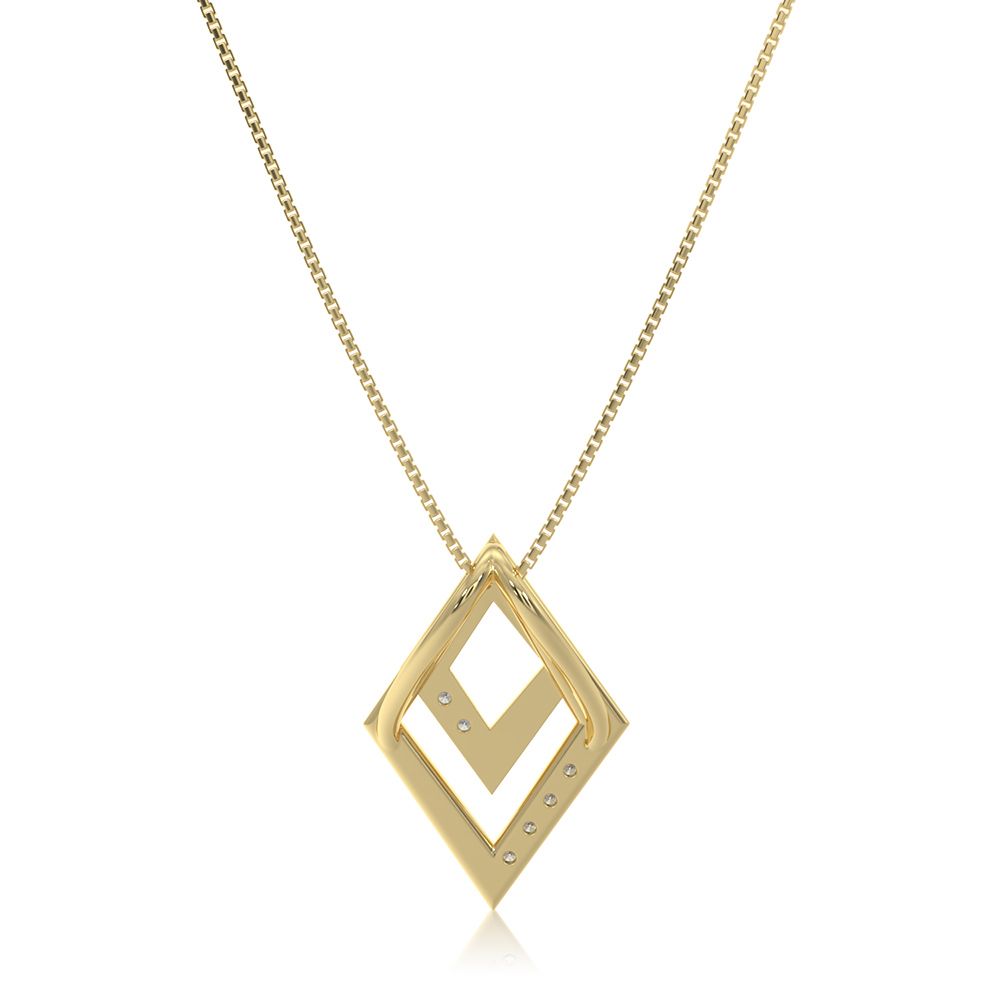 Layered Geometric 9KT Yellow Gold Diamond Pendant-Pendants-EPD26G04-D400R0F
