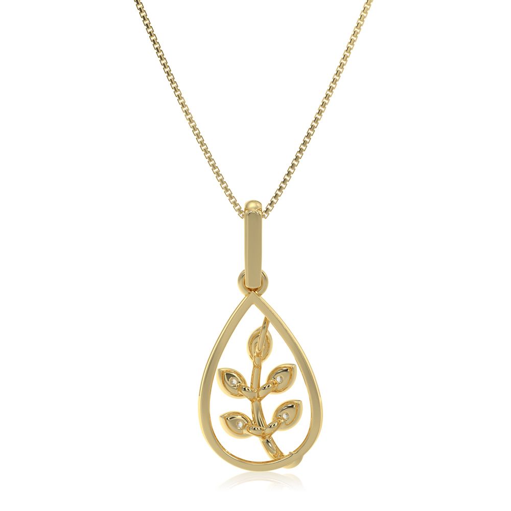 Graceful Leaf 9KT Yellow Gold Diamond Pendant-Pendants-EPD26G05-D400R0F
