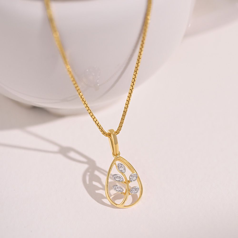 Graceful Leaf 9KT Yellow Gold Diamond Pendant-Pendants-EPD26G05-D400R0F