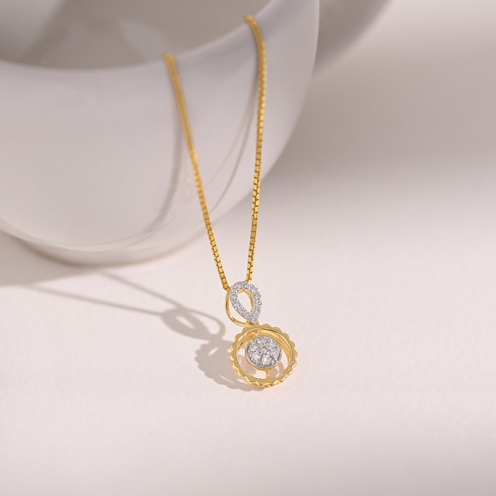 Sharp Circle 9KT Yellow Gold Diamond Pendant-Pendants-EPD26G10-D400R0F