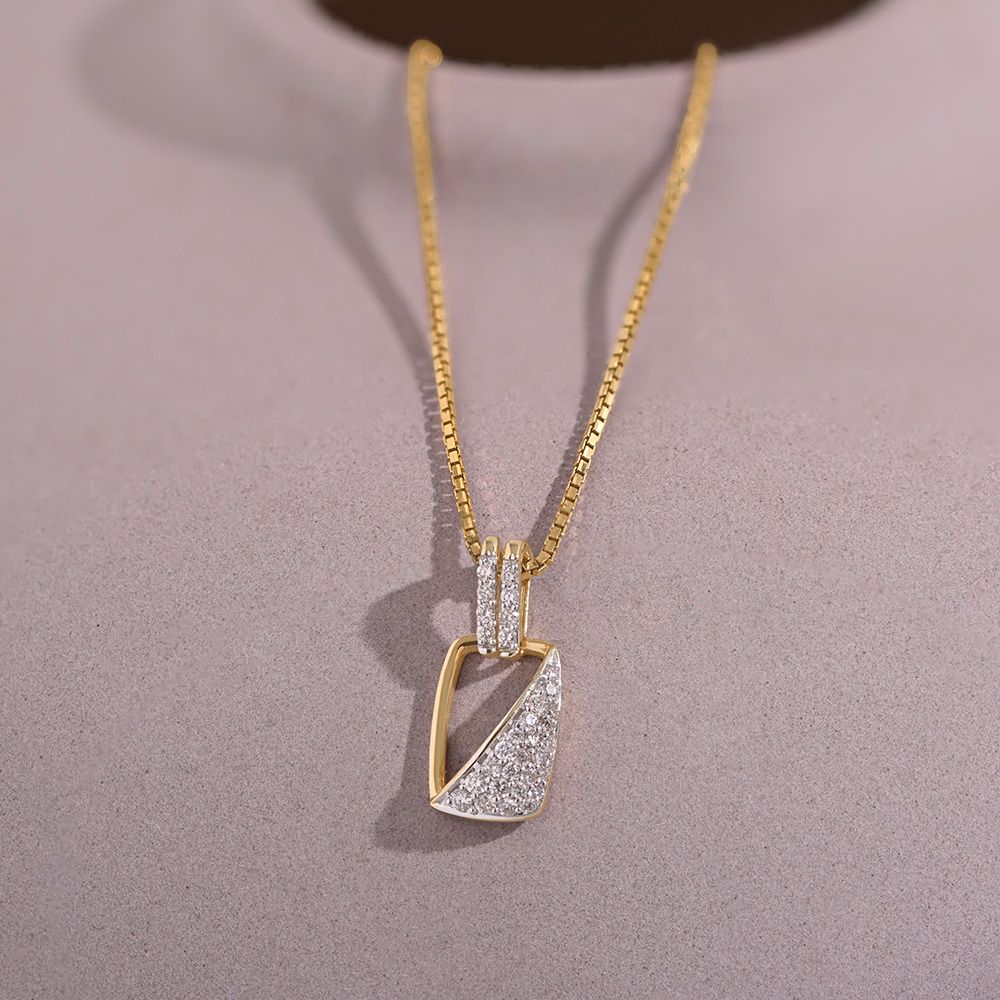 Versatile Angular 9KT Yellow Gold Diamond Pendant-Pendants-EPD26G12-D400R0F