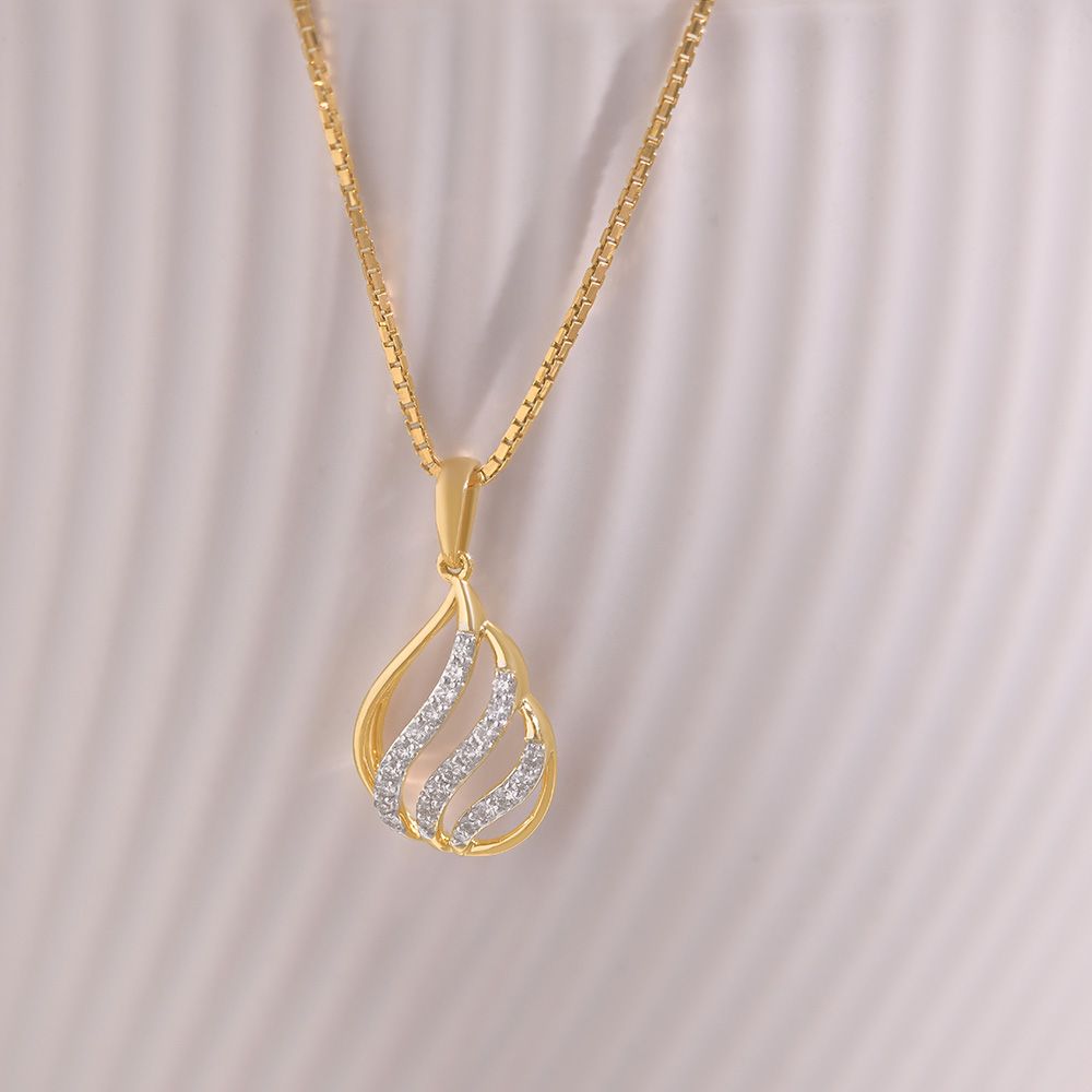Swirl Drop 9KT Yellow Gold Diamond Pendant-Pendants-EPD26G15-D400R0F