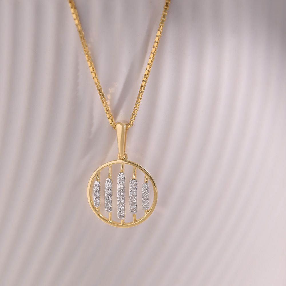 Circle Frame  9KT Yellow Gold Diamond Pendant -Pendants-EPD26G17-D400R0F