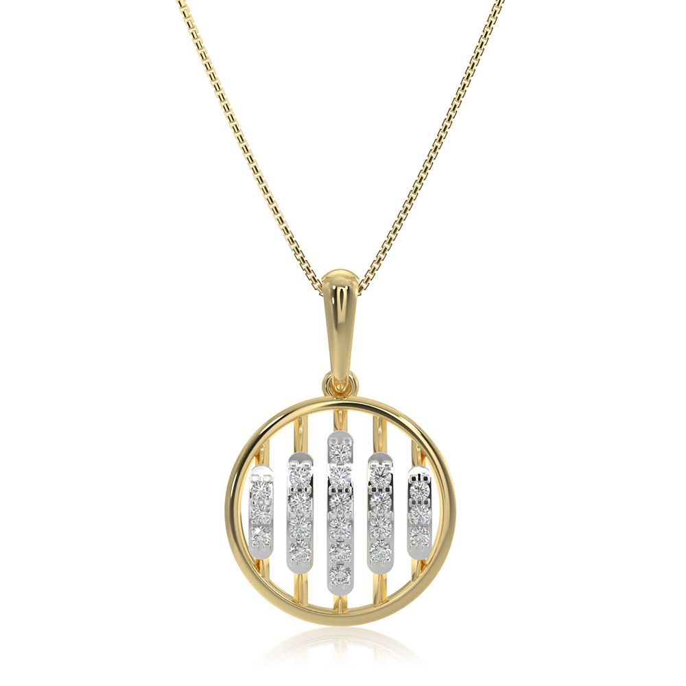 Circle Frame  9KT Yellow Gold Diamond Pendant -Pendants-EPD26G17-D400R0F