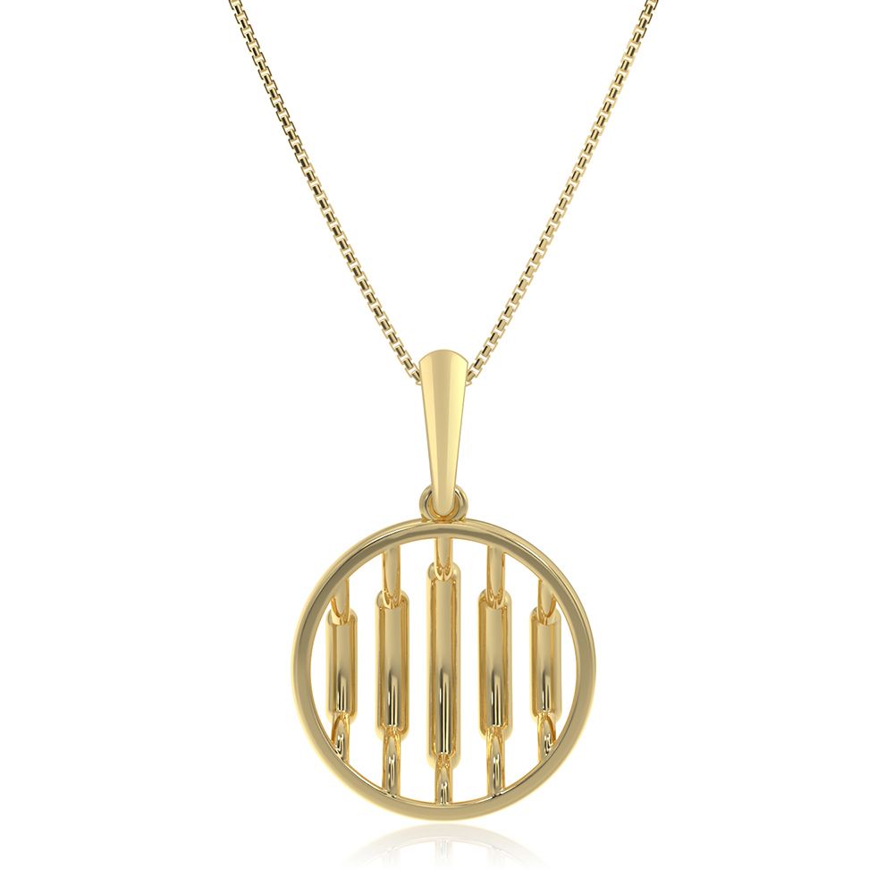 Circle Frame 9KT Yellow Gold Diamond Pendant -Pendants-EPD26G17-D400R0F