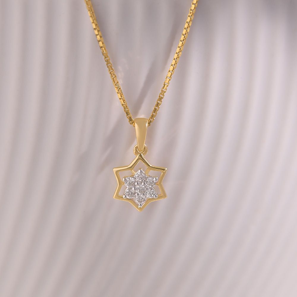 Delicate Floral 9KT Yellow Gold Diamond Pendant-Pendants-EPD26G18-D400R0F